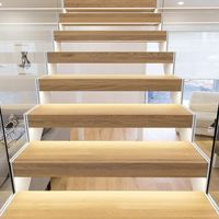 Trendiges Design Robuste Außen-Stahlträger I-Form LED Gerade Treppe Holzstufen mit Glasgeländer