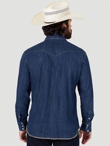 Camicia da Lavoro in Denim per Uomo, Manica Lunga, Stile Western, 100% Cotone, Traspirante e Antivento, Collo Classico, Blu Scuro - Product Image 2
