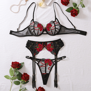 Audace Set completo Sexy-sensuale elegante ricamo floreale reggiseno perizoma donna biancheria intima Sexy per amore - Product Image 5