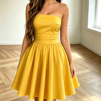Robe d'été pour femme, sans bretelles, lavable, coupe ajustée, élégante, taille froncée, coupe trapèze évasée, mini-robe skater