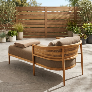 Luxury <b>Outdoor</b> Teak Wood Lounge Chair Ottoman Modern Patio <b>Sofa</b> for Hotel Villa Poolside Scandinavian Design Durable - Product Image 3