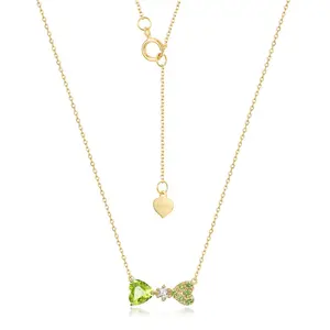 New Arrived 14K Real Gold Simply Peridot and White Cubic Zirconia Butterfly Necklace Gold Necklace Women High Quality