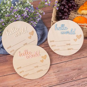 DAMAI bébé jalon cartes en bois nouveau-né photographie accessoires bébé <span class=keywords><strong>naissance</strong></span> annonce signe bonjour monde bébé douche - Product Image 3