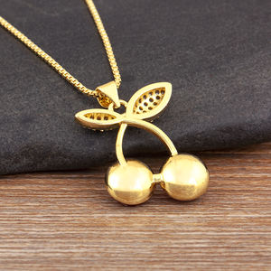 QIKU kalung liontin bentuk stroberi ceri buah lucu perhiasan tembaga zirkonia kubik Aksesori hadiah Festival pakaian sehari-hari wanita - Product Image 4