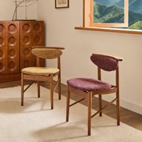Chaise de salle à manger en bois de frêne de style moderne du milieu du siècle, dossier rembourré en tissu, légère et durable pour salle à manger ou salon