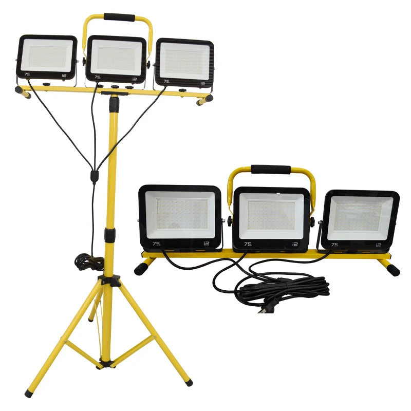 LED Flood Light 3X75W 6000K Led Work Light with 2m Adjustable Metal Telescoping Tripod Stand Indoor/Outdoor Garden IP66