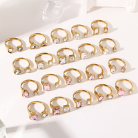 Cincin jari wanita model geometris dari stainless steel anti-nikel, ramah kulit, berlapis emas 18K PVD, dengan zircon, ukuran bisa diatur