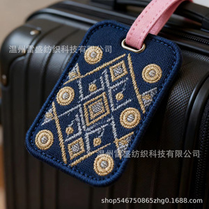 Nn5 Embroidered Luggage Tag Floral Pattern Twill <b>Fabric</b> With Pink Strap For Travel <b>Suitcase</b> Identification - Product Image 2