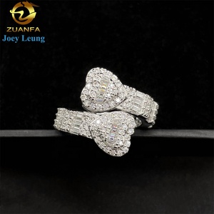 Nhà Máy Giá Tùy Chỉnh Hip Hop Nhẫn Đồ Trang Sức Mỹ 925 Bạc Hình Trái Tim <span class=keywords><strong>Baguette</strong></span> Vvs Kim Cương Iced out Nhẫn Moissanite - Product Image 1