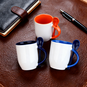 <span class=keywords><strong>Tasse</strong></span> à café en céramique personnalisée Topjlh de 11 oz, vierge pour sublimation, colorée, avec cuillère intégrée au poignée, pour usage quotidien - Product Image 1