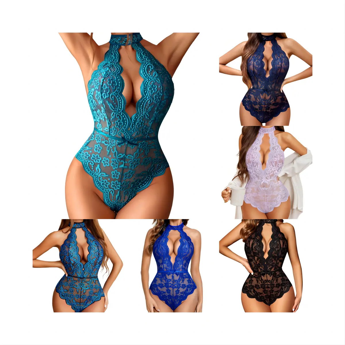 Ladies Erotic Bralette G-string Underwear 2 Piece Hollow Out Lace Women's Sexy Lingerie Bra Sets