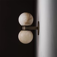 Applique murale encastrée double tête en marbre naturel, style rétro américain moderne et épuré, avec LED à lumière chaude dimmable pour chambre et salon
