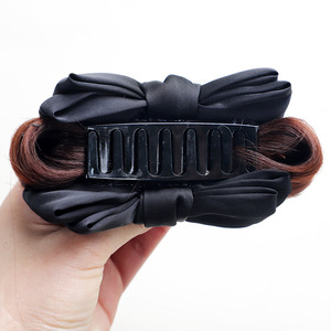 Vente en gros de <span class=keywords><strong>chignon</strong></span> <span class=keywords><strong>rétro</strong></span> en tissu pour filles, accessoire de haute qualité, pinces à cheveux de requin, nœud papillon, pince à cheveux de couleur unie à deux côtés - Product Image 5