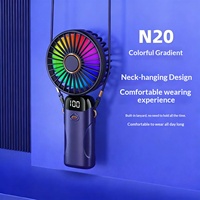 Ventilateur portable pliable USB rechargeable avec écran numérique, support de téléphone et design coloré à suspendre au cou