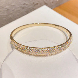 Micro Inlaid Zircon <b>Bangle</b> Zinc Alloy Gold <b>Silver</b> Women's Jewelry Gift Circular Ring Claw Setting Fashion <b>Bracelet</b> - Product Image 2