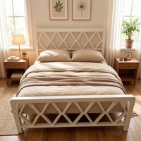 Cadre de lit métallique robuste Queen/King avec têtes et pieds de lit extensibles, style minimaliste moderne, démontable, pour appartement, hôpital, hôtel