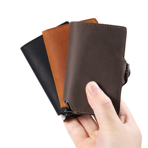 Wholesale Slim Minimalist Genuine Leather Popup Card Case RFID Protection Bank Credit Cardholder Real Leather <b>Wallet</b> Card <b>Holder</b> - Product Image 2