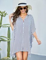 Dames Kleding Streep Strandkleding Zwempak Lang Overhemd Doorzichtig Wit Strand Mesh Jurk Bikini Cover Up