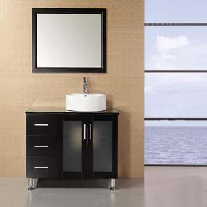 Armoire de salle de bain avec un design simple et un comptoir en marbre, couleur foncée - Product Image 3