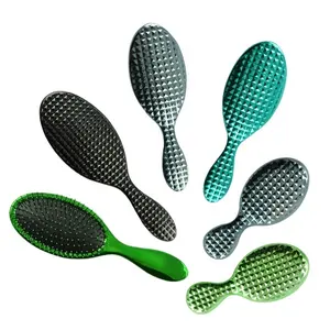 Custom Fabrikanten Antislip Nieuwe Ontwerp Ovale Mini Groene Bling Haarborstel Salon Krullend Natuurlijke Professionele Detangling Hair Brush