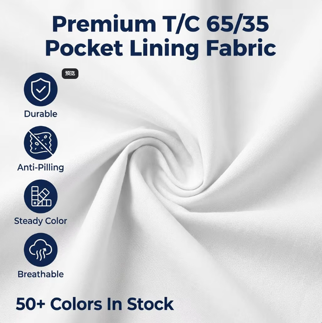Durable Lightweight T/C 65/35 45x45 110x76 133x72 Moisture-Absorbing & Breathable Pocket Lining Fabric for Trousers