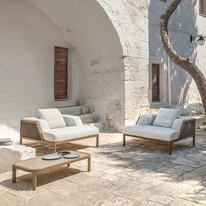 Ensemble canapé Love Seat moderne en bois de teck massif blanc Mobilier <span class=keywords><strong>d</strong></span>'extérieur écologique pour balcon et parc de villas - Product Image 1