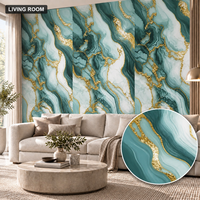 Papier peint autocollant en marbre blanc et or tourbillonnant de 60x60 cm avec surface en PET et mousse IXPE pour murs intérieurs
