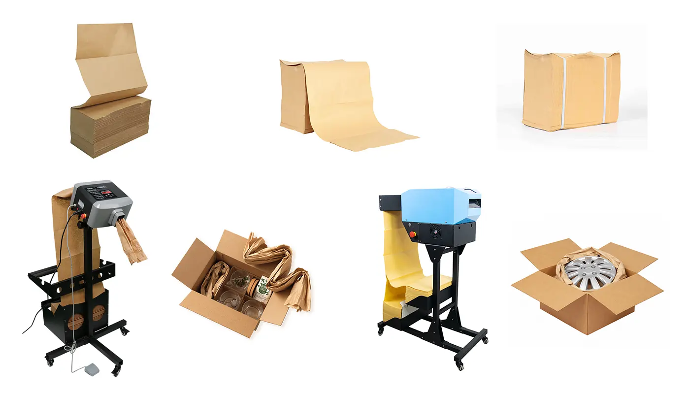 High Productivity Box Filling Material Package Cushion Eco Friendly Void Fill Paper Packaging Folding Foldable Kraft Paper