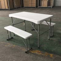 Ensemble table et bancs pliants portables en PEHD 3 pièces pour extérieur, table de bière 3-en-1 pour pique-nique, camping, jardin, fête, barbecue, intérieur