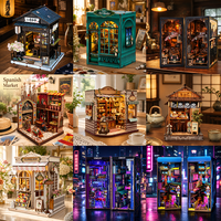 Kit de maison de poupée miniature en bois DIY, Musée du Monde, puzzle 3D à assembler, insert de bibliothèque avec éclairage LED, décoration intérieure