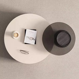 Ensemble de <span class=keywords><strong>table</strong></span> basse ronde de taille simple italienne <span class=keywords><strong>table</strong></span> basse de comptoir <span class=keywords><strong>en</strong></span> <span class=keywords><strong>verre</strong></span> trempé peinture légère - Product Image 2