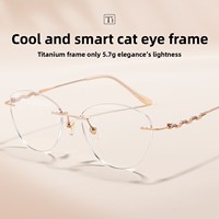Lunettes de vue unisexe anti-lumière bleue sans monture, en titane pur, forme œil de chat, avec verres PC, monture incrustée de diamants, collection Intellectual Love Ceiling Abstinence