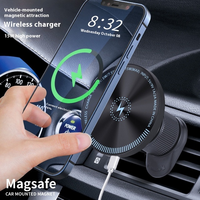 Magsafe Magnetic Wireless Charging Mobile Phone Bracket Super Fast 15W Car Charger for Apple & Android Interior Kits