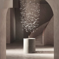 Lustre en cristal multi-têtes à hauteur réglable pour villa duplex, longue suspension LED pour salon, escalier double hauteur, en céramique dorée