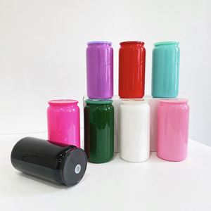 Vaso de Vidrio Reciclable de 16 oz para Cerveza o Refresco, Color Sólido Brillante, con Tapas de Plástico PP para Envolturas UV DTF, Listo para Enviar desde Almacén en EE. UU. - Product Image 2