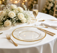 Assiette de Présentation en Plastique Transparent avec Bord Doré Perlé, Assiette de Luxe pour Décoration de Table Mariage, Banquet, Fête, Hôtel