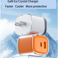 Adaptateur mural 20W GaN Ice Crystal à double port PD 3.0, charge rapide, 2 ports USB-C type C, design portable