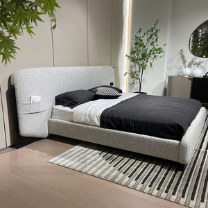 Gainsville Furniture 1.8m Solid Wood <strong>Double</strong> <strong>Bed</strong> Italian Minimalist <strong>Cream</strong> Master Bedroom Modern Fabric <strong>Bed</strong> with Soft Style Frame - Product Image 3