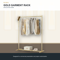 Expositor de Ropa Metálico Dorado Personalizado con Barra para Colgar, Base y Estante, Fácil de Montar, para Tiendas de Ropa y Boutiques