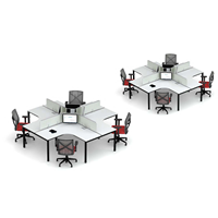 Bureau de travail modulaire contemporain 4 places en bois et aluminium avec tiroirs utilitaires - Poste de travail commercial pour salle de conférence |