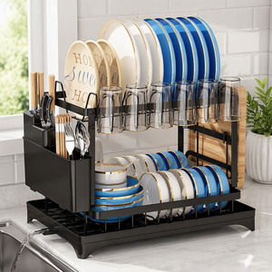 Scolapiatti a 2 livelli in plastica ABS con vassoio raccogligocce, grande capacità, salvaspazio, <span class=keywords><strong>organizer</strong></span> <span class=keywords><strong>per</strong></span> <span class=keywords><strong>piatti</strong></span> da cucina <span class=keywords><strong>per</strong></span> piano di lavoro - Product Image 1