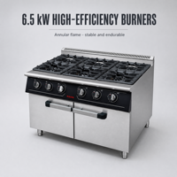 Cuisinière à gaz commerciale JUSTA à 6 brûleurs avec protection contre l'extinction de la flamme et armoire de rangement, cuisinière à gaz en acier inoxydable pour restaurant