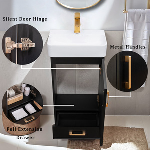 ตู้ห้องน้ำแบบตั้งพื้นสีดำขนาด 18 นิ้ว พร้อมอ่างเซรามิก - Product Image 3