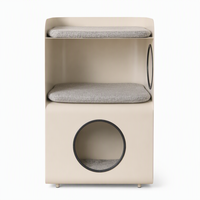 Table d'appoint multifonctionnelle en forme de rectangle pour chat, tour à chat à 3 niveaux avec structure en fer, maison pour chat avec coussinets en peluche, table de chevet blanc crème