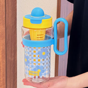 Bouteille d'eau à motif cerise avec paille 500 ml pour étudiants et usage scolaire, tasse isotherme portable pour boissons en extérieur - Product Image 2