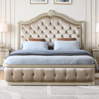 Modernes Minimalistisches 1,8m Doppelbett im Amerikanischen Stil, Luxuriöses Massivholz-Bettgestell mit Hochwertigem Stoffbezug für Hauptschlafzimmer, Französisches Bettgestell