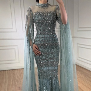 Serene Hill LA72714A Silvery Gray High Neck Beaded Evening <strong>Dress</strong> with Cape Sleeves Arabic Wedding Party Gowns <strong>for</strong> <strong>Women</strong> - Product Image 3