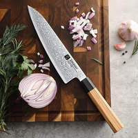 Nouveau couteau de chef Sharp Kitchen, 67 couches d'acier Damas, style japonais, manche octogonal en bois d'olivier et corne de buffle.