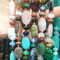 Collier en gros de perles rondelles entretoises en pierres précieuses, Colliers de bijoux fantaisie à perles plates ovales pour femmes