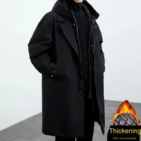 2025 hiver à la mode Style coréen hommes mi-longueur deux pièces à capuche Parka manteau couleur unie support fermeture éclair nouvelles vestes d'extérieur